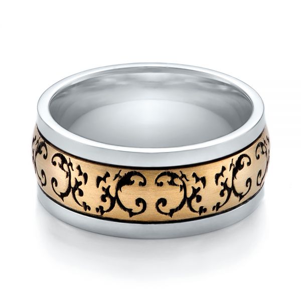 Women's Engraved Two-tone Wedding Band - Flat View -  101061