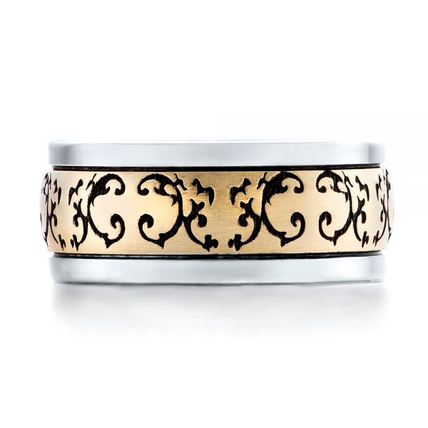 Women's Engraved Two-tone Wedding Band - Top View -  101061