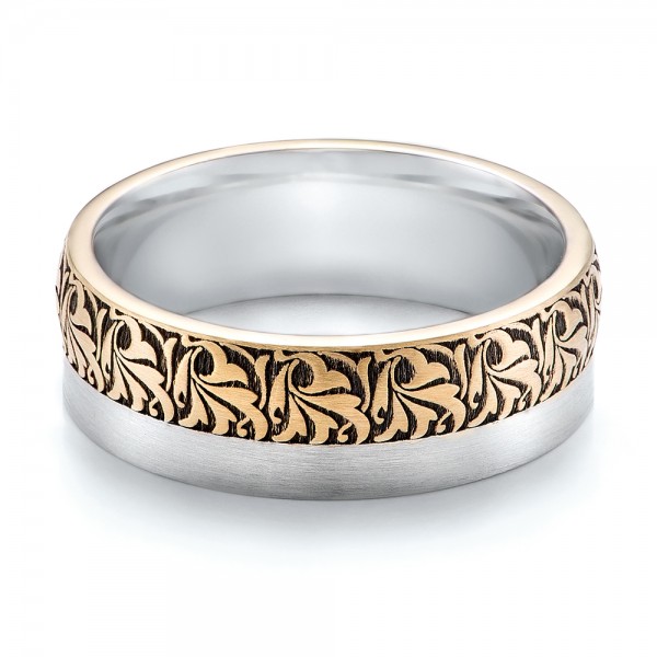 Women's Engraved Two-tone Wedding Band - Flat View -  101068