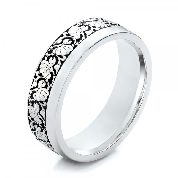  18K Gold Women's Engraved Wedding Band - Three-Quarter View -  101063