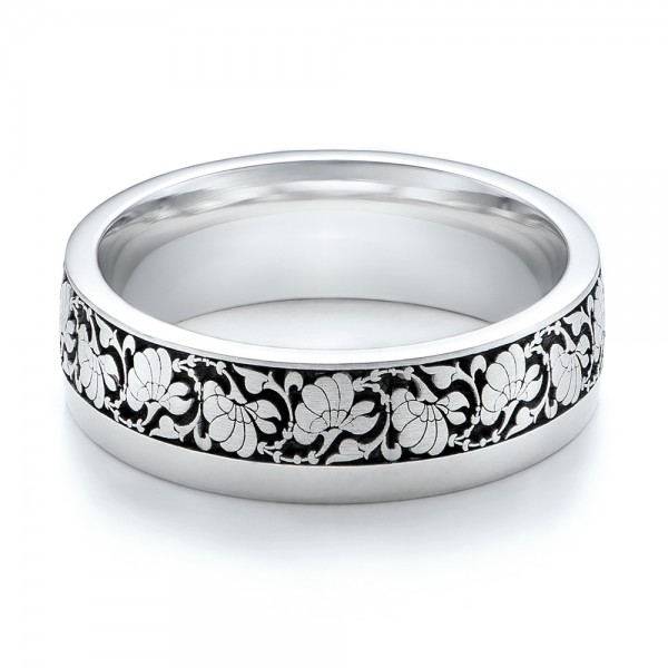  18K Gold Women's Engraved Wedding Band - Flat View -  101063