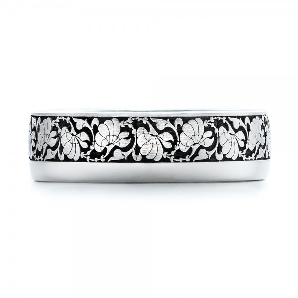  18K Gold Women's Engraved Wedding Band - Top View -  101063