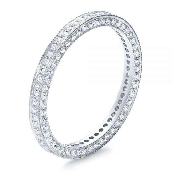 18k White Gold Women's Pave Diamond Eternity Band - Three-Quarter View -  100148