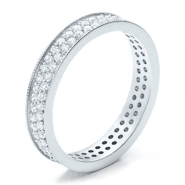 18k White Gold Women's Pave Diamond Eternity Band - Three-Quarter View -  100149