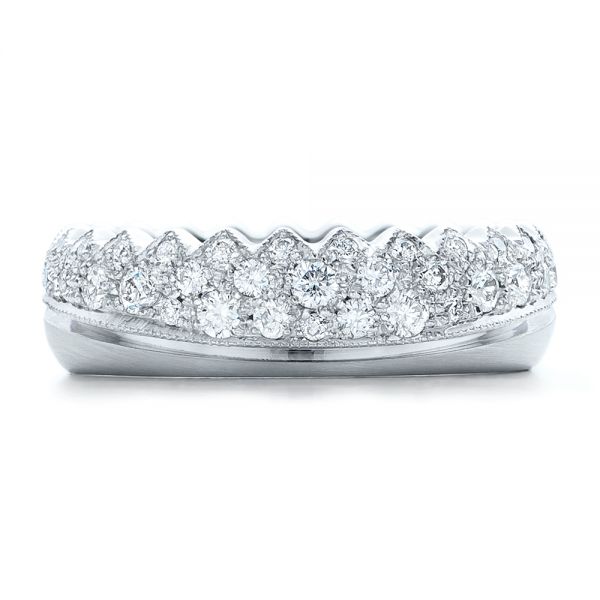 14k White Gold Women's Pave Diamond Wedding Band - Top View -  100838