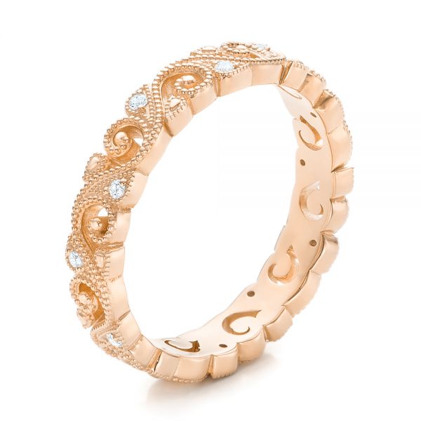 14k Rose Gold 14k Rose Gold Diamond Organic Stackable Eternity Band - Three-Quarter View -  101889