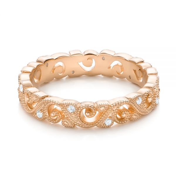 14k Rose Gold 14k Rose Gold Diamond Organic Stackable Eternity Band - Flat View -  101889