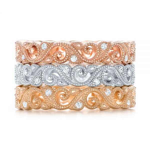 14k Rose Gold 14k Rose Gold Diamond Organic Stackable Eternity Band - Front View -  101889