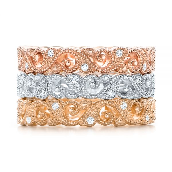 18k Rose Gold 18k Rose Gold Diamond Organic Stackable Eternity Band - Front View -  101889