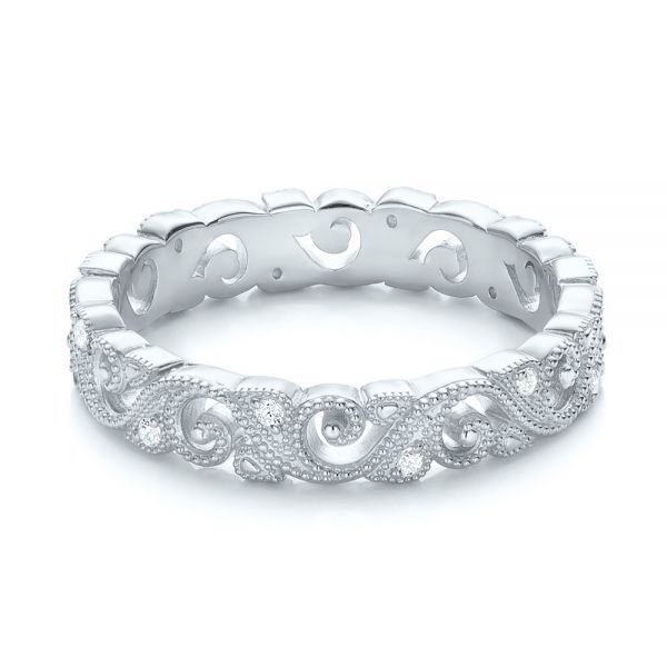 18k White Gold 18k White Gold Diamond Organic Stackable Eternity Band - Flat View -  101889