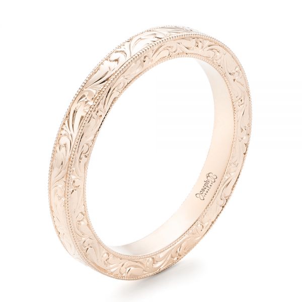 14k Rose Gold 14k Rose Gold Hand Engraved Wedding Band - Three-Quarter View -  102438