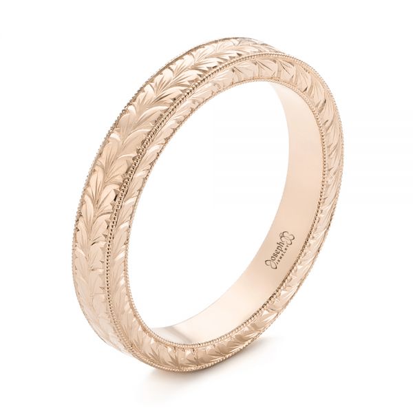 14k Rose Gold 14k Rose Gold Hand Engraved Wedding Band - Three-Quarter View -  103462