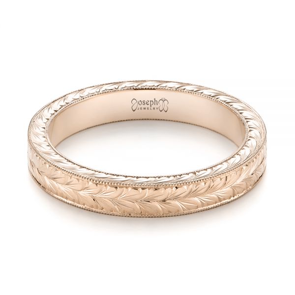 14k Rose Gold 14k Rose Gold Hand Engraved Wedding Band - Flat View - 103462