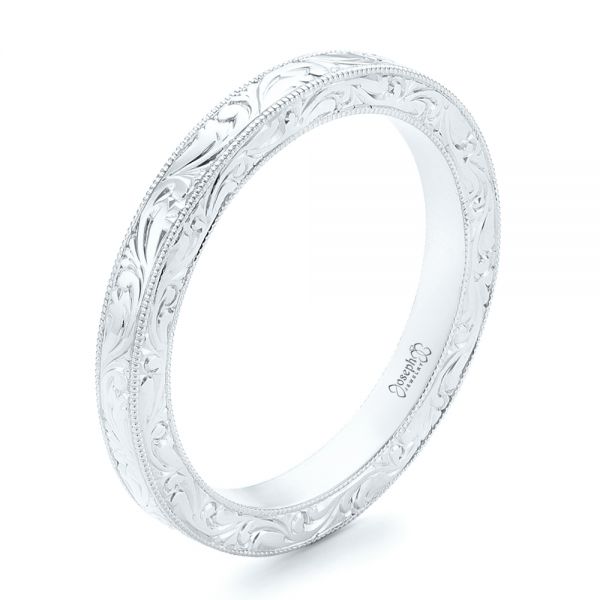 14k White Gold 14k White Gold Hand Engraved Wedding Band - Three-Quarter View -  102438