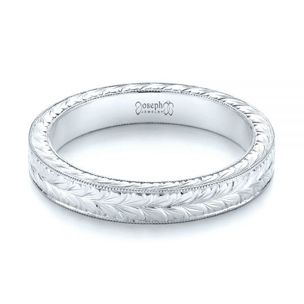 14k White Gold 14k White Gold Hand Engraved Wedding Band - Flat View - 103462
