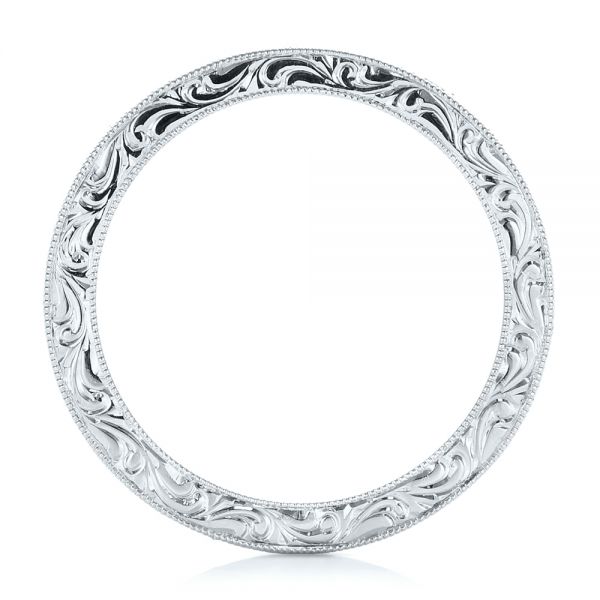 18k White Gold 18k White Gold Hand Engraved Wedding Band - Front View -  102438
