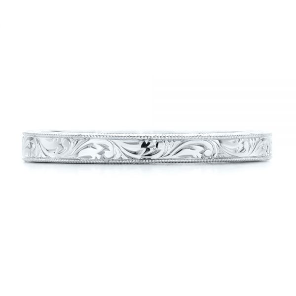 18k White Gold 18k White Gold Hand Engraved Wedding Band - Top View -  102438