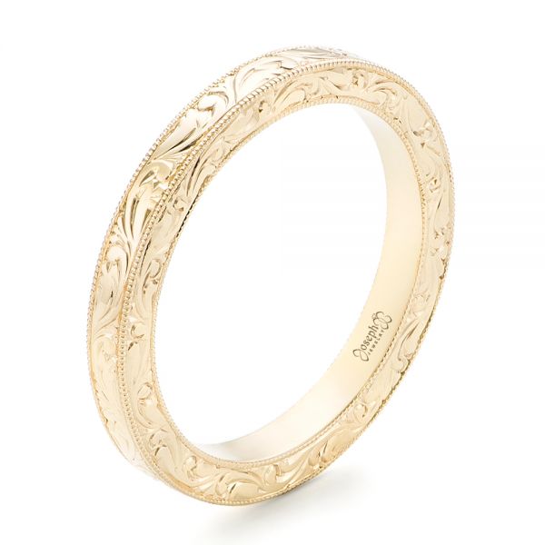 18k Yellow Gold 18k Yellow Gold Hand Engraved Wedding Band - Three-Quarter View -  102438