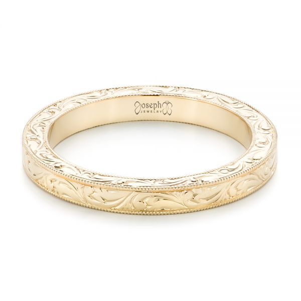 14k Yellow Gold Hand Engraved Wedding Band - Flat View - 102438