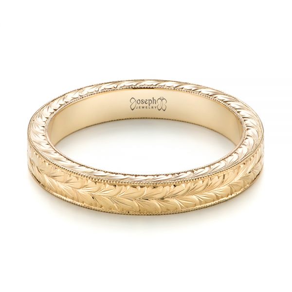 18k Yellow Gold 18k Yellow Gold Hand Engraved Wedding Band - Flat View -  103462