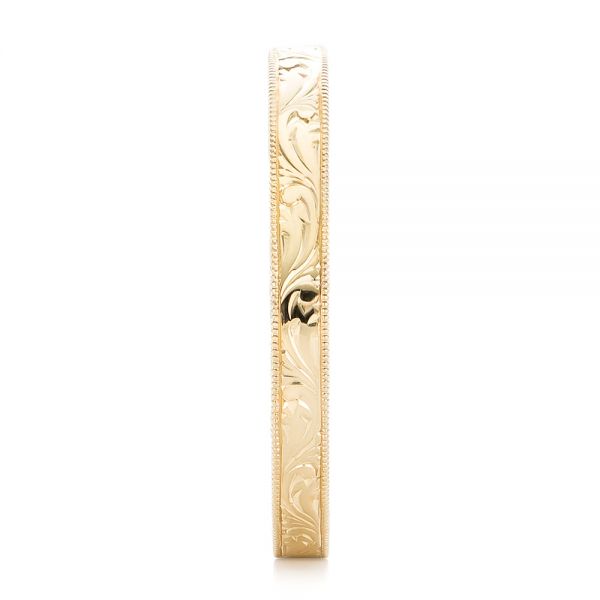 14k Yellow Gold Hand Engraved Wedding Band - Side View - 102438