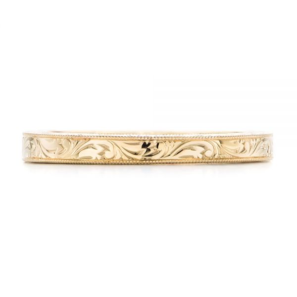 14k Yellow Gold Hand Engraved Wedding Band - Top View - 102438