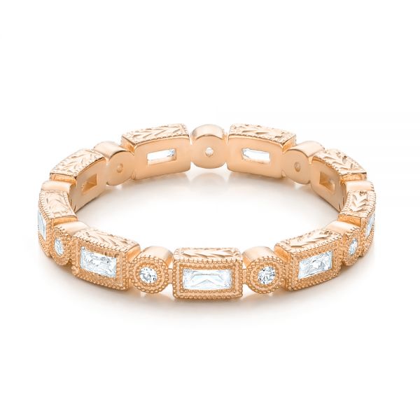 18k Rose Gold 18k Rose Gold Round And Baguette Diamond Stackable Eternity Band - Flat View -  101944
