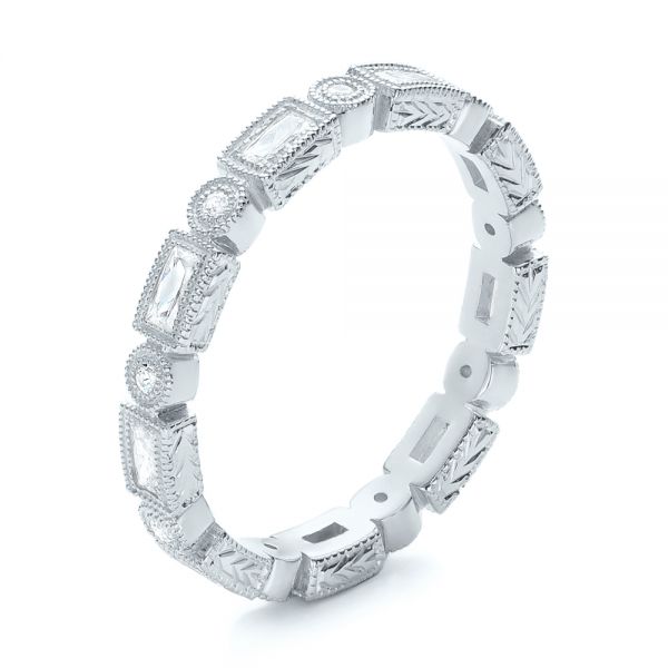 14k White Gold 14k White Gold Round And Baguette Diamond Stackable Eternity Band - Three-Quarter View -  101944