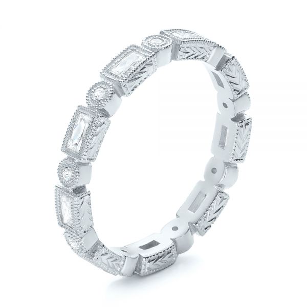 Platinum Platinum Round And Baguette Diamond Stackable Eternity Band - Three-Quarter View - 101944