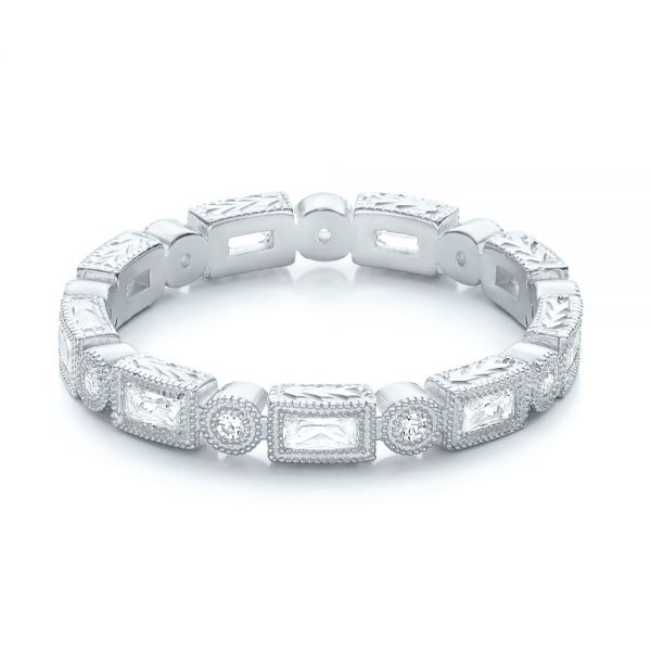 18k White Gold 18k White Gold Round And Baguette Diamond Stackable Eternity Band - Flat View -  101944