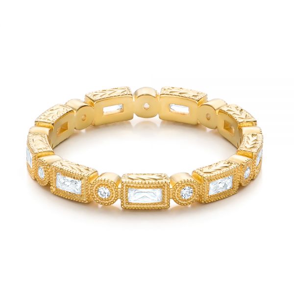18k Yellow Gold Round And Baguette Diamond Stackable Eternity Band - Flat View -  101944