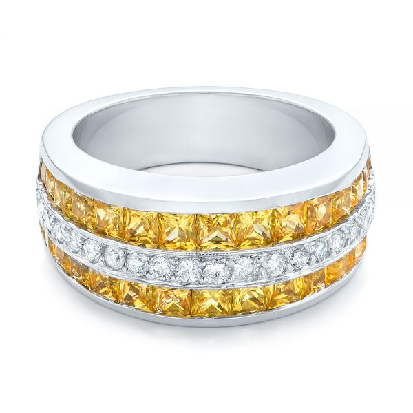 18k White Gold Yellow Sapphire And Diamond Anniversary Band - Flat View -  101366