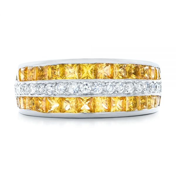 18k White Gold Yellow Sapphire And Diamond Anniversary Band - Top View -  101366