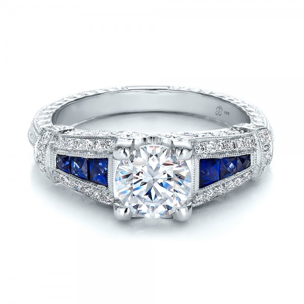 Art Deco Style Blue Sapphire and Diamond Engagement Ring #100388
