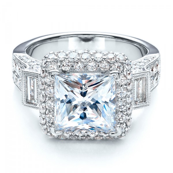 Baguette Side Stones Princess Cut Engagement Ring - Vanna K