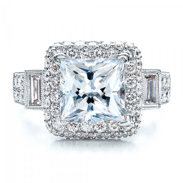 Baguette Side Stones Princess Cut Engagement Ring - Vanna K