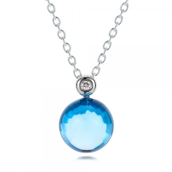 Necklaces-Blue Topaz Cabochon and Diamond Pendant