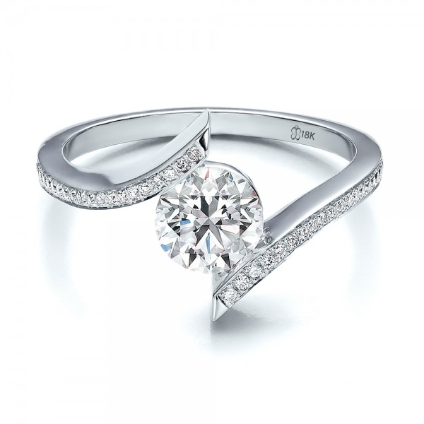 Contemporary Tension Set Pave Diamond Engagement Ring