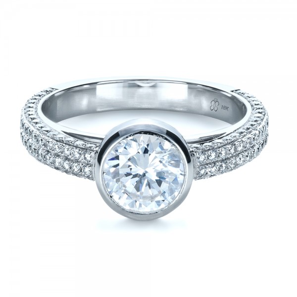 Custom Bezel Set and Pave Diamond Engagement Ring