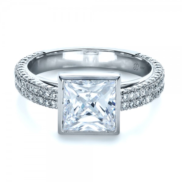 Custom Bezel Set and Pave Diamond Engagement Ring flat 1232