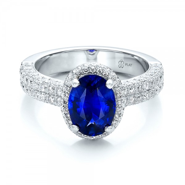 Custom Blue Sapphire and Diamond Halo Engagement Ring #100605 Bellevue ...