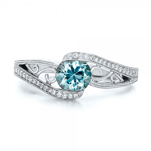 ... Engagement Rings â€º Custom Blue Zircon and Diamond Engagement Ring