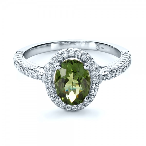 Custom Green Peridot and Diamond Engagement Ring