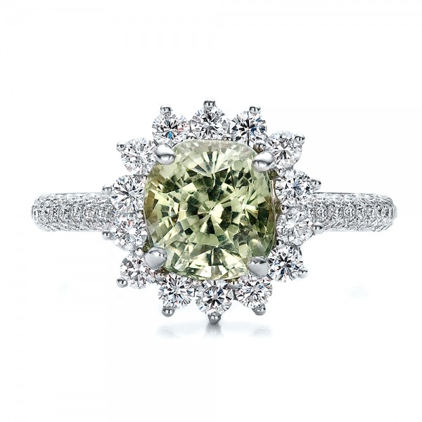 Custom Green Sapphire and Diamond Engagement Ring