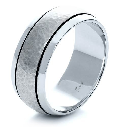 Men's Wedding Bands-Custom Hammered Men's Platinum Band