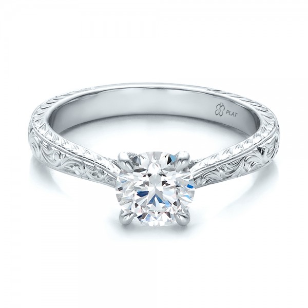 Custom Hand Engraved Diamond Solitaire Engagement Ring