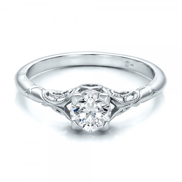 Custom Hand Engraved Diamond Solitaire Engagement Ring