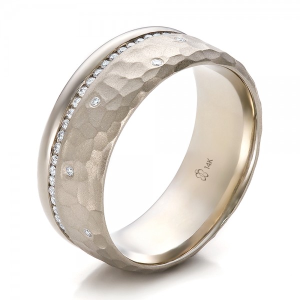 Men's Wedding Bands-Custom Men's Diamond and Hammered Finish Wedding ...