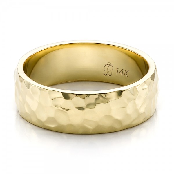 Custom Men's Hammered Yellow Gold Wedding Band