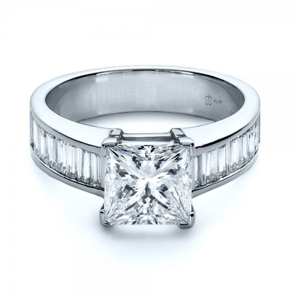 Custom Princess  Cut  and Baguette  Diamond Engagement Ring 1131